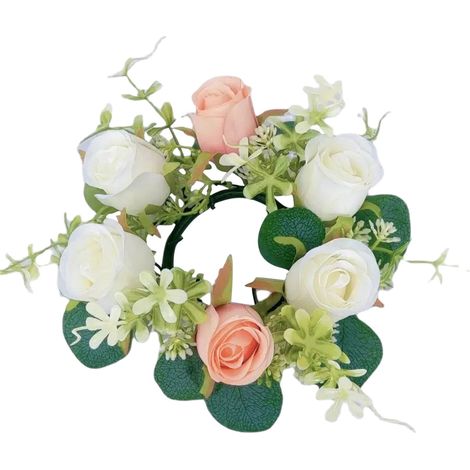 Guirlande De Roses Artificielles - Anneau Pour Bougie De Table - Diamètre Externe 23 Cm - Pour Mariages Et Événements - 1 Pièce (1/4)