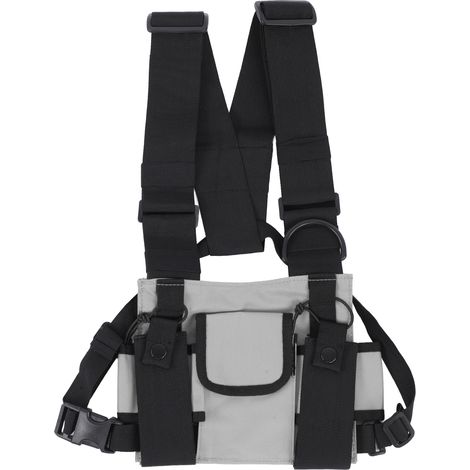 Gilet tactique ajustable multi-poches fonctionnel, sac de poitrine rigide pour extérieur, gris (1/5)