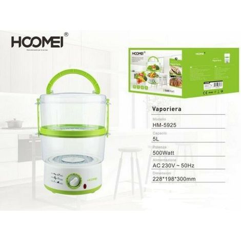 TrAdE Shop Traesio - Vaporiera A 2 Piani Capacita' 2 X 2,5 Litri Timer 60 Minuti 500w Carne Verdure -