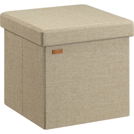 CASARIA® Taburete con espacio de almacenamiento plegable cofre cubo con tapa 40L 38x38x38cm Imitación Cuero Lino MDF acolchado M - beige (de) (1/9)