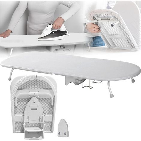 Table à repasser pliable, planche à repasser planche à repasser petite table pliable repassage rapide et facile cadre creux rotatif avec support en fer housse en coton lavable amovible 8933 cm blanc (1/5)