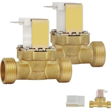 Lot de 2 électrovannes NC G3/4" 12 V 2 voies d'entrée d'eau en laiton électrovanne normalement fermée électrovanne magnétique magnétique pour contrôle de l'eau (1/5)