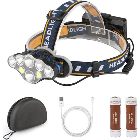 JOORRTLampe Frontale, 8 LED 18000 Lumens Lampe Frontale LED Rechargeable USB, Puissante Lampe Frontale Etanche pour Camping, Alpinisme, Pêche, Course, Chasse [Classe énergétique A+++] (1/4)