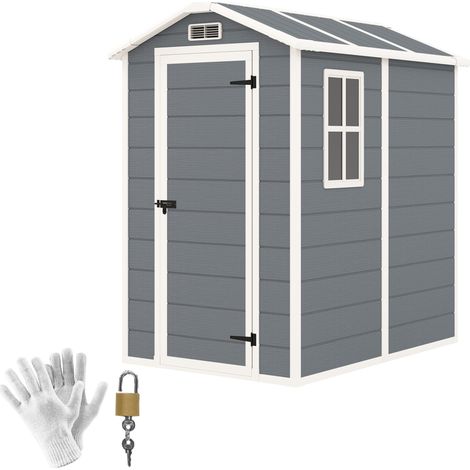 Casetta Box da Giardino 130x180 cm con Pavimento Porta con Blocco e Finestra in Resina Grigio (1/5)