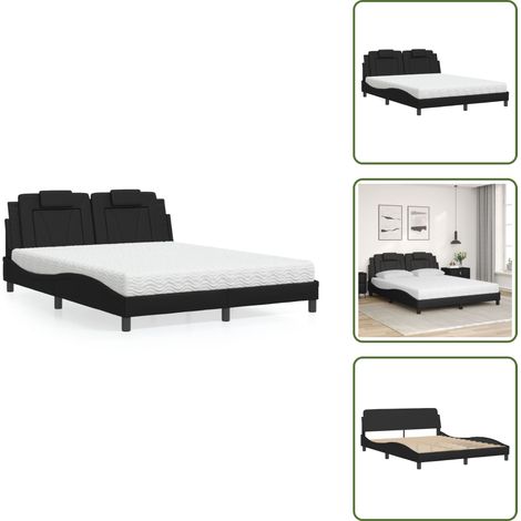The Living Store Bett mit Matratze Schwarz 160x200 cm Kunstleder - Schlafzimmermöbel - Doppelbett - Boxspringbett - Bettrahmen - Kunstlederbett (1/5)