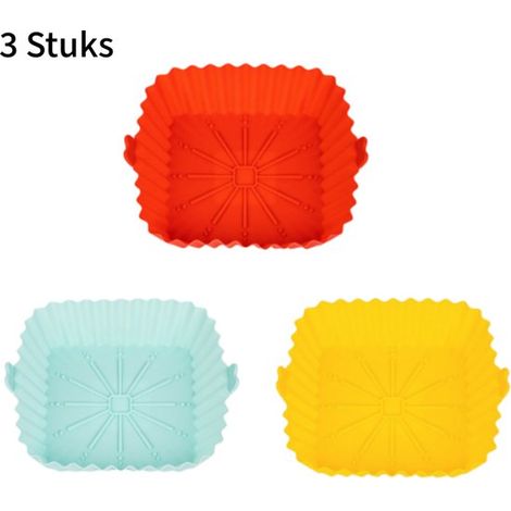 pièces - plaque de cuisson carrée en silicone pour airfryer - résistante à la chaleur et réutilisable - cuire et griller sans adhérence - bord antidérapant renforcé - facile à nettoyer - rouge/jaune/b (1/5)