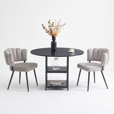 Ensemble table ronde avec 4 chaises marron, table à manger ronde de 100 cm, plateau effet bois et rangement en verre (1/5)