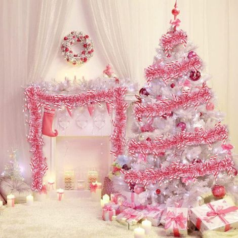 Guirlande De Noel - 2 M - Rouge Et Blanc - En Métal - Pour Sapin Rampe Cheminée - Lot De 3 (1/5)