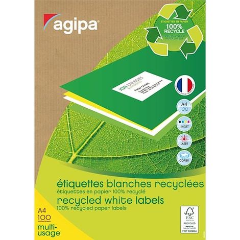 Étiquettes adresses recyclées 210 x 297 mm Agipa 101195 - Boîte de 100 (1/2)