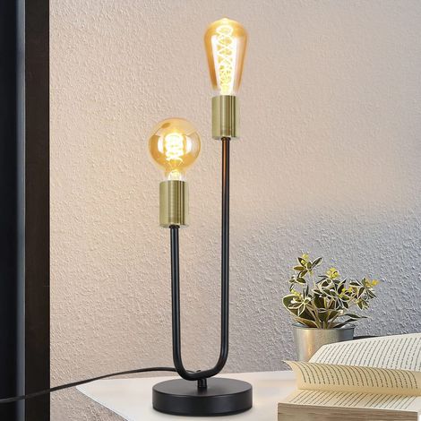 Tischlampe Vintage Nachttischlampe Schwarz - GBLY Wohnzimmer Schwarz Gold Tischleuchte Kinder in E27 Industrial Schlafzimmer Nachtlicht aus Metall Schreibtischlampe mit Kabel(Ohne Leuchtmittel)