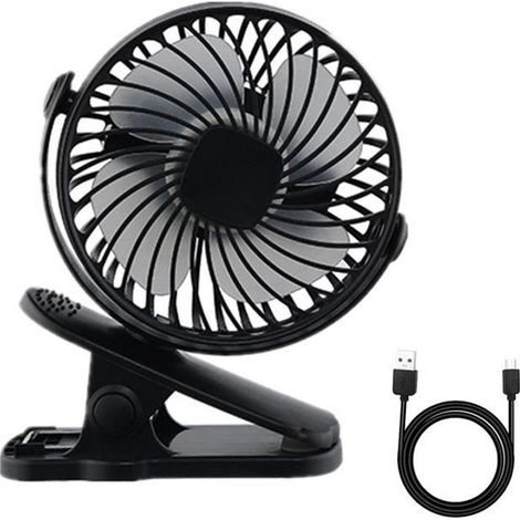 Ventilatore silenzioso a 360° ricaricabile con clip USB - Mini portatile da 1200 mAh, nero (1/4)