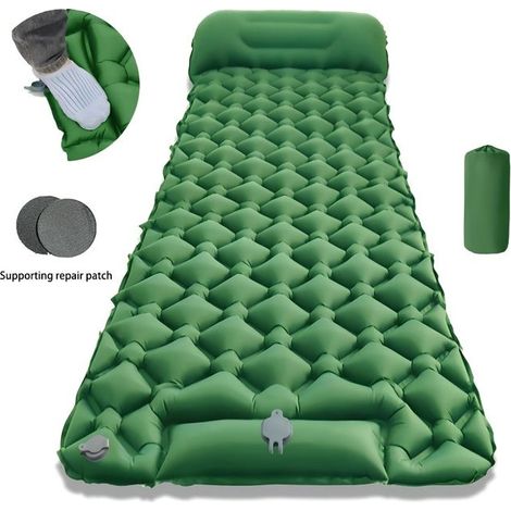 Ce matelas de couchage gonflable pour une personne, conçu pour l'extérieur, est léger, portable, pliable et résistant à l'humidité. (1/5)