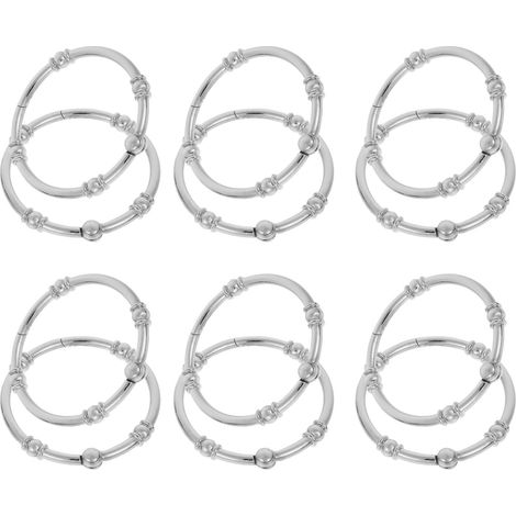 Anneaux de Tringle à Rideaux Lot de 12pcs en Alliage de Zinc Argenté Résistants et Faciles à Enlever pour Rideaux de Salle de Bain (1/5)