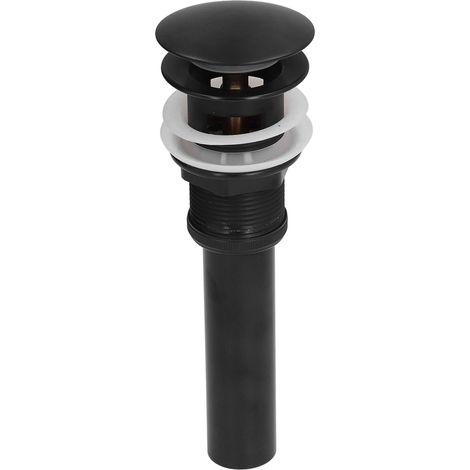Bouchon d'évier en cuivre et acier inoxydable pour lavabo de salle de bain ou cuisine, noir avec trop-plein (1/5)