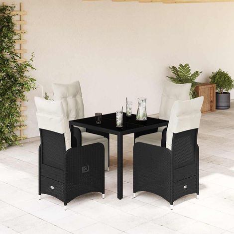 5-tlg. Garten-Bistro-Set mit Kissen Schwarz Poly Rattan (1/5)