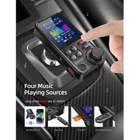 Transmetteur FM Bluetooth - - Écran Couleur 1,8" - Microphone Puissant - Charge QC3.0 - Mains Libres (1/4)