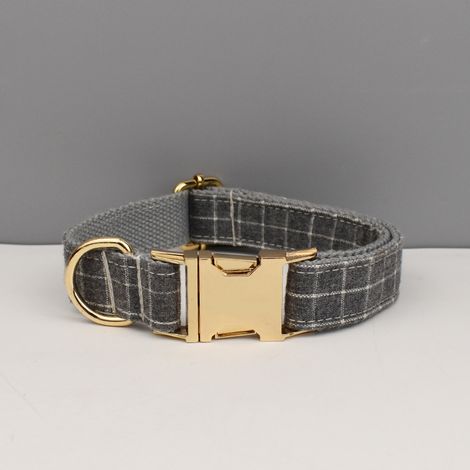 Collier pour chien à carreaux gris avec nœud papillon, réglable en tissu tressé, taille XL (1/2)
