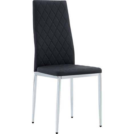4er Set Esszimmerstuhle, Hohe Ruckenlehne und Rautensteppung, fur Kuche und Wohnzimmer, Metall und PU, Schwarz (1/5)