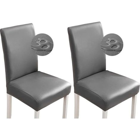 Lot de 2 housses de chaise en cuir PU – Gris – Imperméables et faciles à nettoyer (1/5)