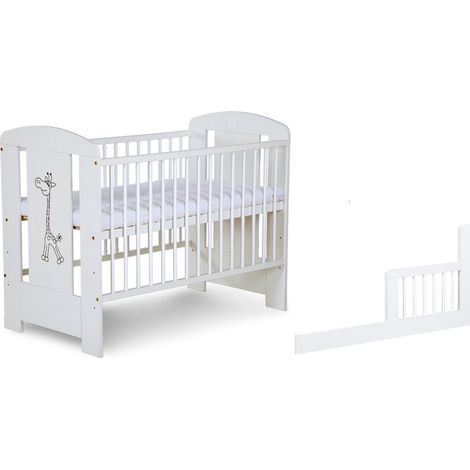 Lit bébé 120x60cm Blanc GIRAFE barreaux amovible et barrière de sécurité inclus (1/5)