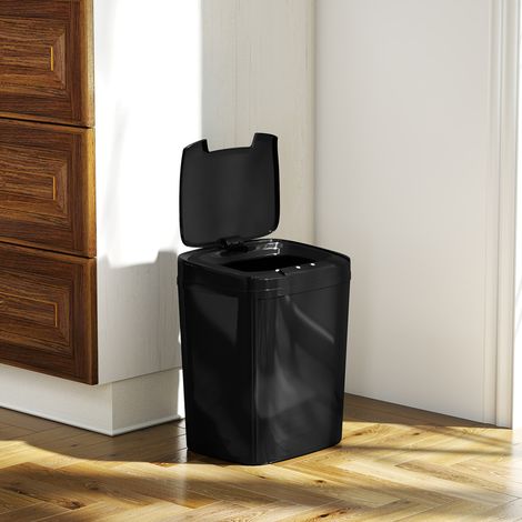 Poubelle de cuisine automatique 15 L avec capteur infrarouge et mode manuel, anneau anti-traces de doigts, noire