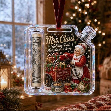 Porte-billets de Noël en acrylique transparent, décoration amusante à suspendre au sapin, ornement de Noël en forme de tirelire, décoration amusante pour offrir de l'argent. (1/4)