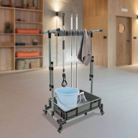 Porta scopa portaoggetti per attrezzature per la pulizia, carrello mobile per la pulizia, risolve il problema dei mop che gocciolano e dei pavimenti bagnati