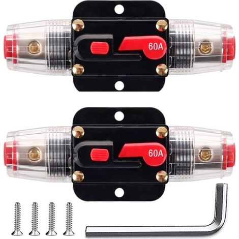 2 Stück 60-A-Inline-Sicherungen mit Rückstellfunktion, 12–24 V DC 60-A-Sicherungshalter mit manueller Rückstellung zum Schutz von Marine- und Autoradiosystemen (1/4)