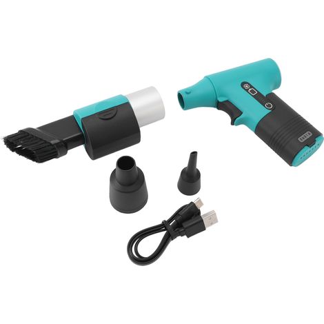 Soplador eléctrico de doble función (sopla y aspira), 120 000 rpm, batería de 3000 mAh, 3 velocidades ajustables, 2 boquillas, inalámbrico, color gris. Ideal para ordenadores y coches. (1/5)