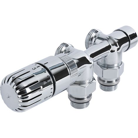 Milano Chrome Angled Thermostatic H Block Heated Towel Rail Radiator Valves with Copper Eurocone Adapter - 15mm Adapter (1/5)