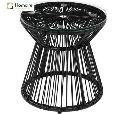 HOMAIRE Gartentisch rund à design de tambour creux avec plateau en verre, table de bistrot et table de café noire pour jardin et balcon (1/5)