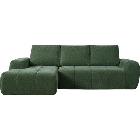 Canapé d'angle gauche compressé 3,5 places en tissu - Vert - Louis