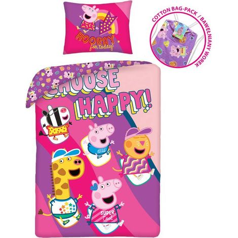 Literie en coton 140x200 Peppa Pig rose PE-3262BL taie d'oreiller 70x90 + sac en coton Halantex