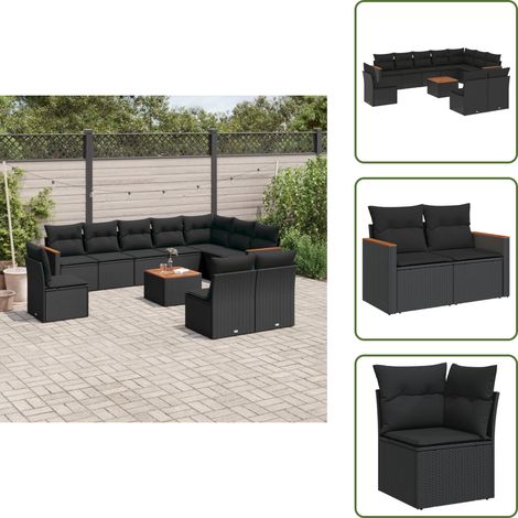 Salon de jardin 11 pcs avec coussins noir résine tressée - Ensemble Salon De Jardin - Mobilier Extérieur - Jardin Design - Chaise Longue - Table Basse (1/5)