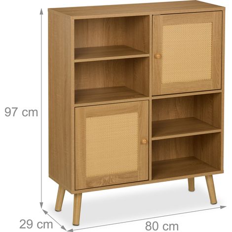 Aparador mueble de almacenamiento decorativo cocina salón 120 x 40 x 80 cm 2 puertas aspecto ratán de madera blanca 130016697 (1/2)