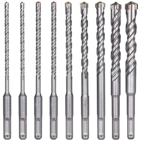 Forets à Béton, 9PCS (5 mm 16x160 mm) Foret Carrelage, à Percussion Électrique SDS-Plus pour Perforateur, Forets Transversaux, Brique, Pierre, Naturelle, Métal (1/4)