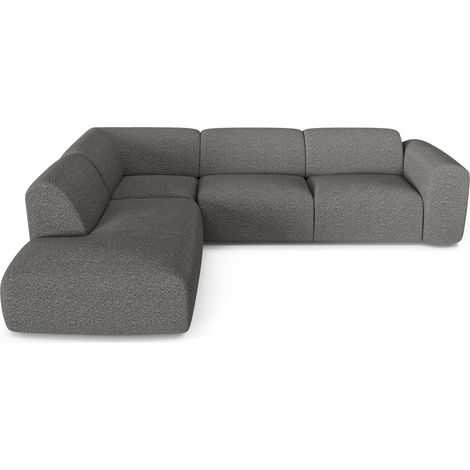 Canapé grand angle gauche 5 places en tissu bouclette gris graphite MYRA (1/5)
