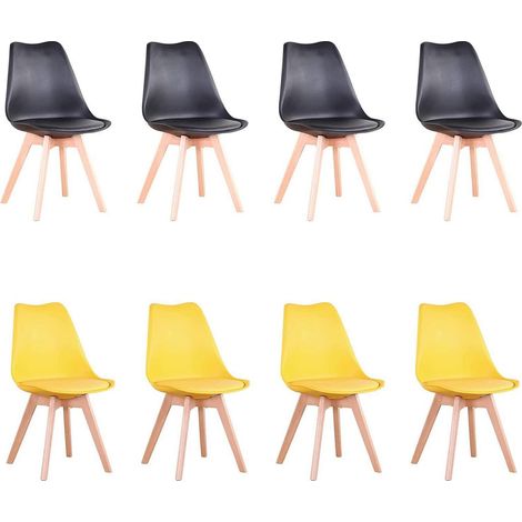 Esszimmerstuhl 8er Set, Massivholzbeine, abnehmbares Kissen, modern, Schwarz+Gelb (1/5)