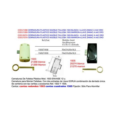 Cerradura para mueble falleba 1505 marrón con llave zamac A42 oro (1/5)