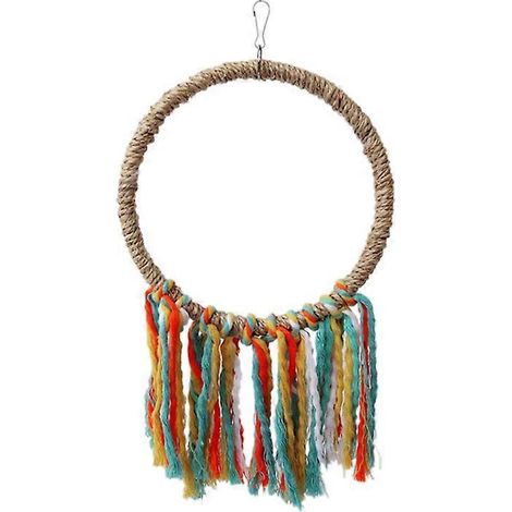 Jouet pour cage à perroquet : anneau en sisal, perchoir, jouet à mâcher en corde de coton multicolore - S (1/5)