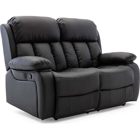 CHESTER HIGH BACK MANUAL BOND GRADE LEATHER RECLINER 3+2+1 SUITE SOFA ARMCHAIR SET BLACK 2 SEATER (1/5)
