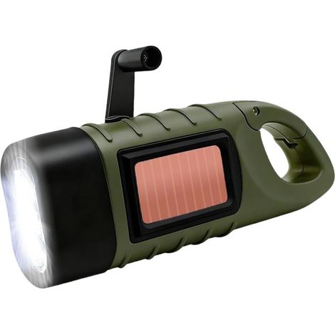 Lampe Torche Solaire, Lampe de Poche LED d’Urgence avec Mousqueton, Lampe Dynamo Manivelle Portable pour Plein Air Camping Pannes de Courant Cyclisme Équipement d'urgence (Vert) (1/5)