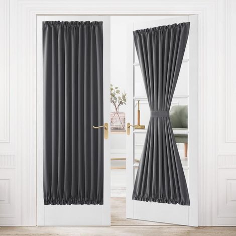 Rideau occultant Thermique avec Passe-Tringle pour Portes et fenêtres en Verre, Porte de Cuisine et de terrasse pour intimité – 91,4 x 203,2 cm de Long – 1 Panneau de Rideau avec Embrasse, Gris (1/5)