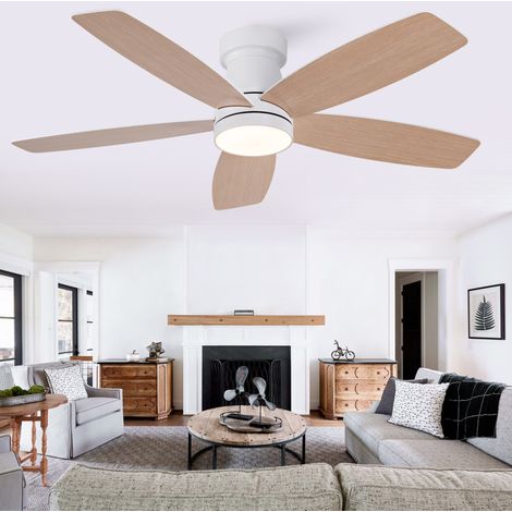 Ventilatore da soffitto 42" con LED, 5 pale legno, telecomando, bianco/naturale, OKWISH (1/5)