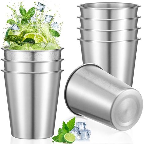 Set de 8 gobelets en acier inoxydable 260ml empilables, double paroi, incassables
