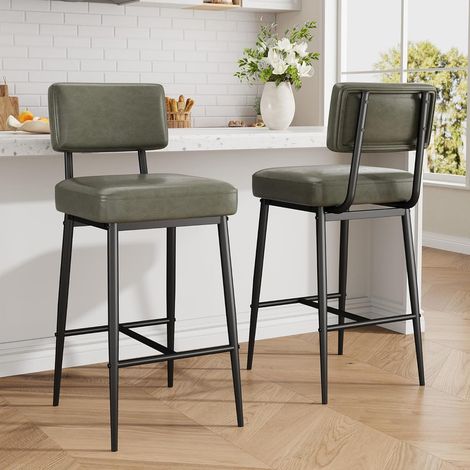 Lot de 2 Tabourets de Bar Style Industriel - Hauteur d'Assise 65 cm pour Ilot de Cuisine - Dossier et Repose-Pieds - Charge 181 kg (1/5)