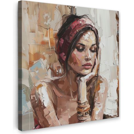 CUADRO EN LIENZO Mujer - Pintura - Retrato - Moderno Decoracion Pared Salon 20x20 cm
