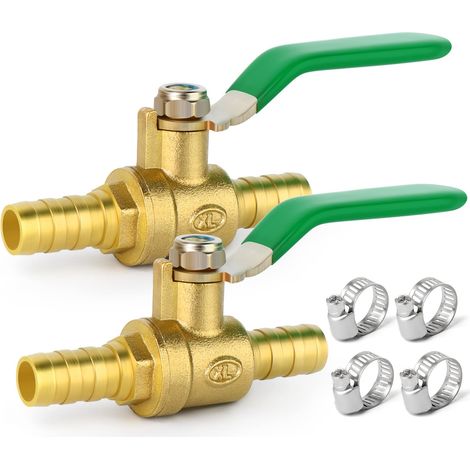 2 pièces Robinet à tournant sphérique Droit à 2 Voies, Tuyau à tournant sphérique 10mm Interrupteur Robinet à tournant sphérique en Laiton avec 4 Pinces (1/5)