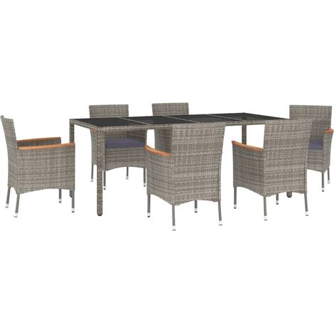 7-tlg. Garten-Essgruppe mit Kissen Grau Poly Rattan vidaXL (1/5)