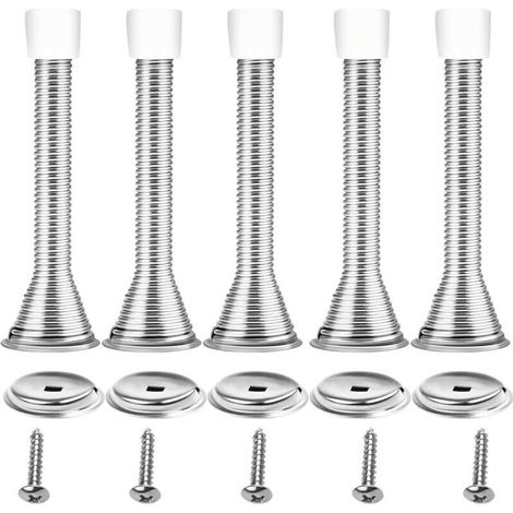 Fermaporta a molla da parete – Set da 5, acciaio inox e gomma, finitura cromo argento, universale